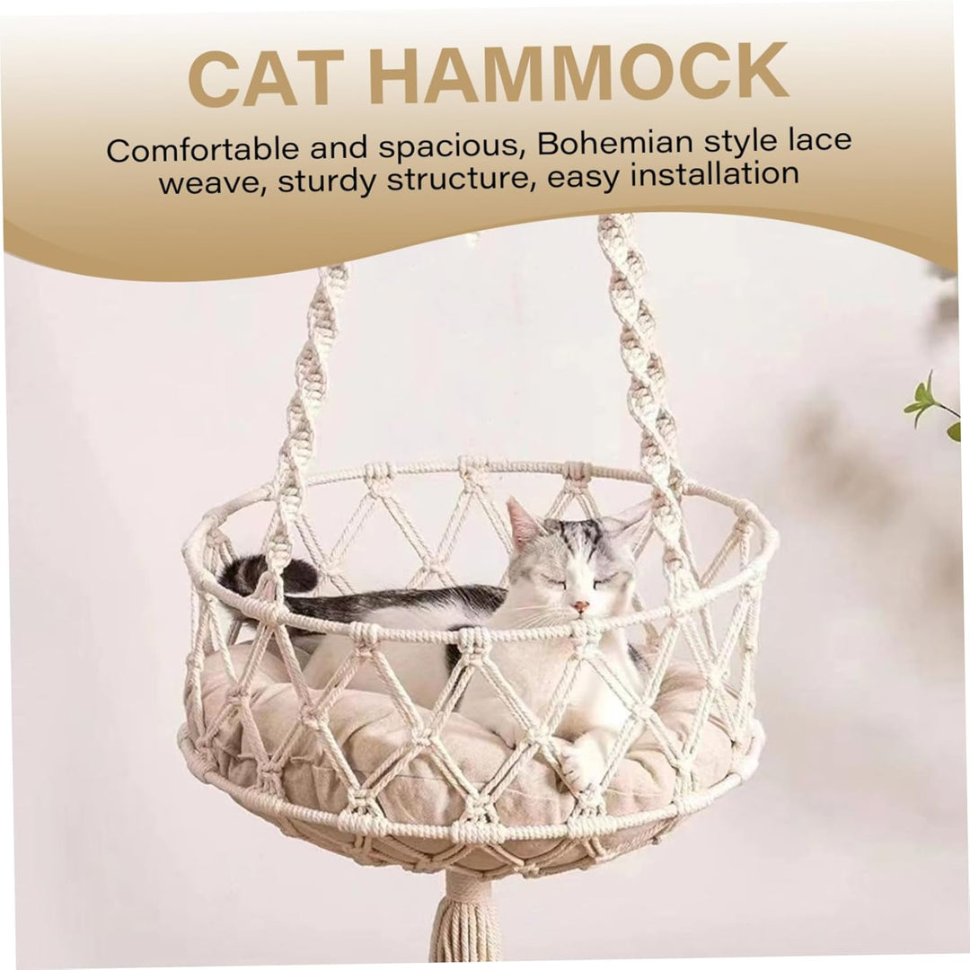 Katzenschaukel, 49 Zoll grosses hängendes Katzenbett mit Baumwollmatte, Hängematte im Boho-Stil mit