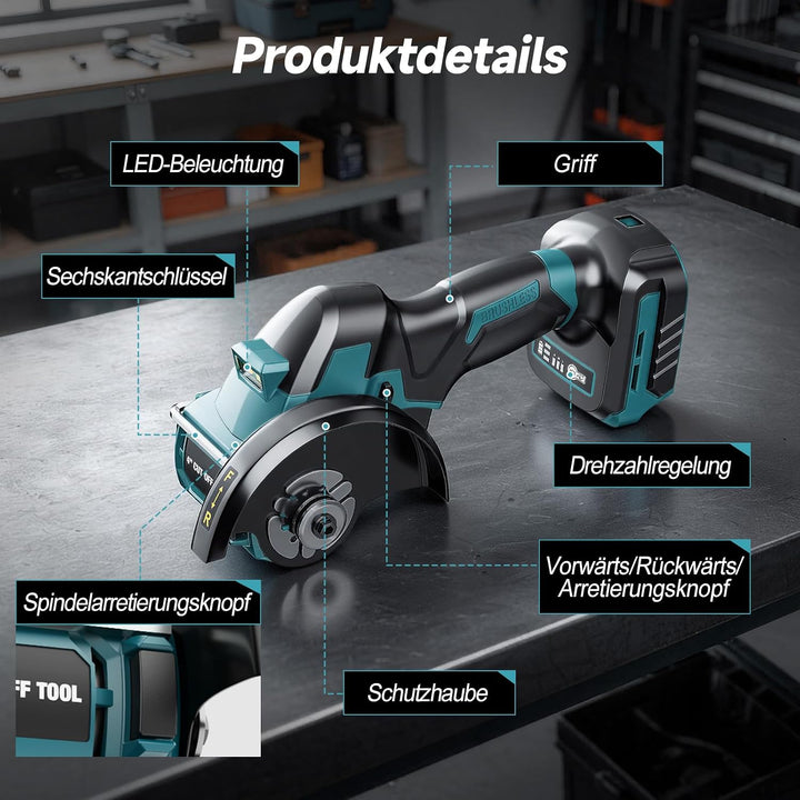 Yofuly Mini Winkelschleifer 100mm Kompatibel mit Makita 18V Akku, Bürstenloser 3 Geschwindigkeitsstu