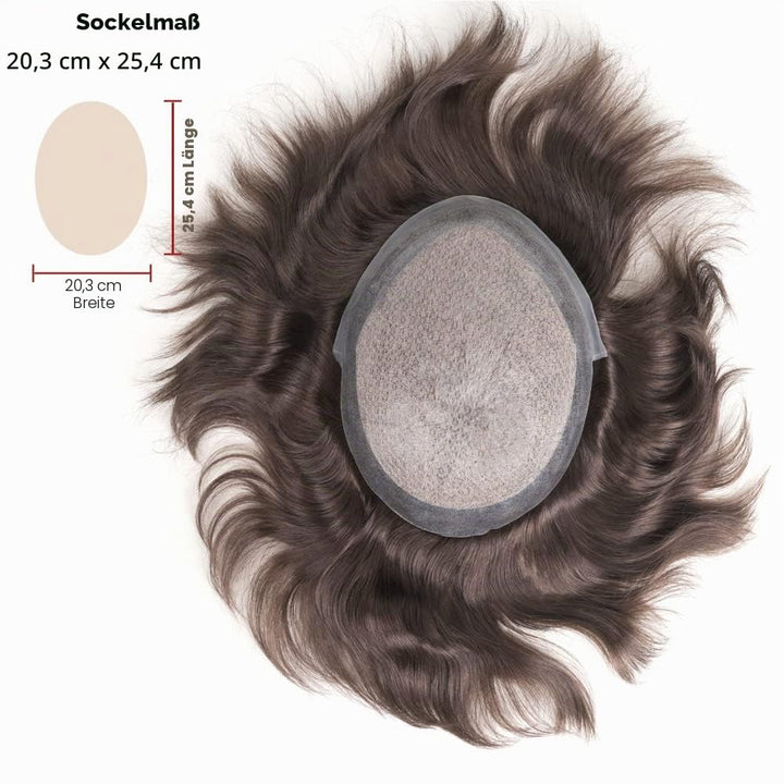 Lordhair Knotenlos Toupet für Männer, Haut Eben Injiziert Mensch Haar System, Basisgrösse 8x10 Zoll