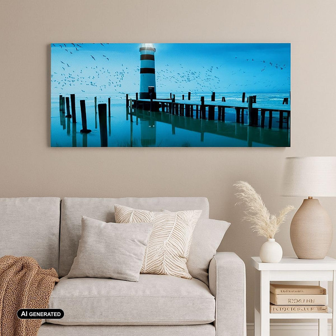Wandbilder Dekoration Wohnzimmer Vögel see laterne wolke Panorama Bilder auf Leinwand 120x50cm Leinw