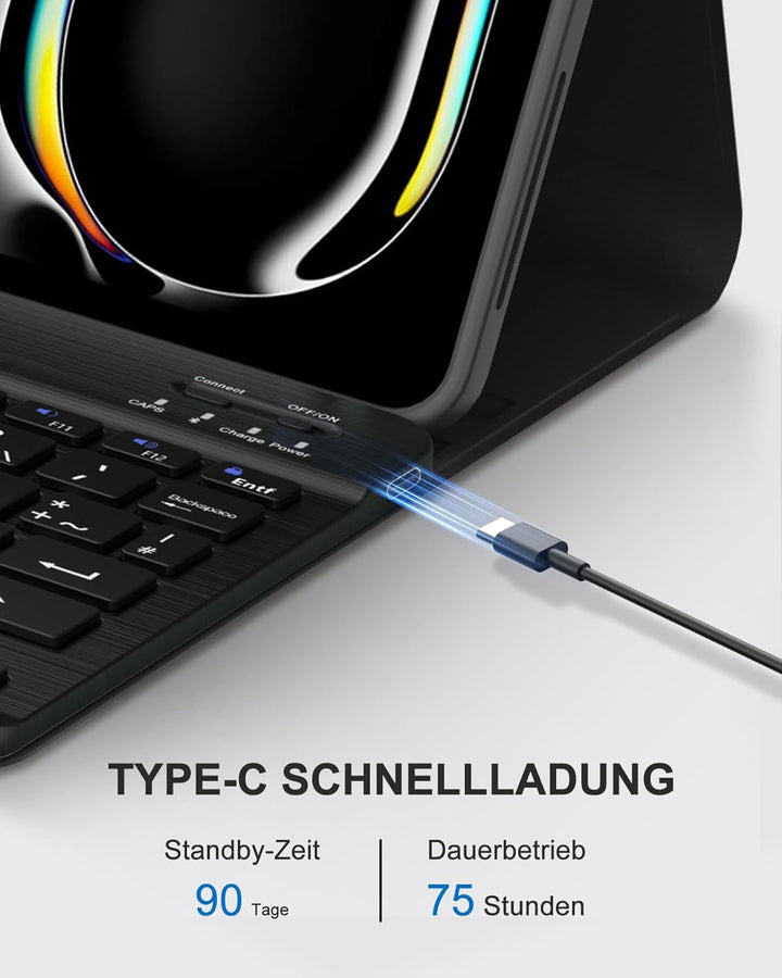 Hülle mit Tastatur für iPad Pro 11" M5/M4 (2025/2024) - Deutsche QWERTZ Tastatur, integrierter Stift
