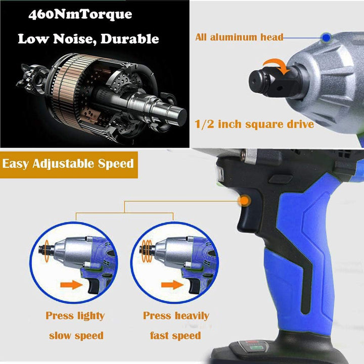 18V Akku-Schlagschrauber 1/2 Zoll Set mit 2 x Akku und EU Ladegerät, 420Nm, 4 Stecknüsse - 14/17/19/