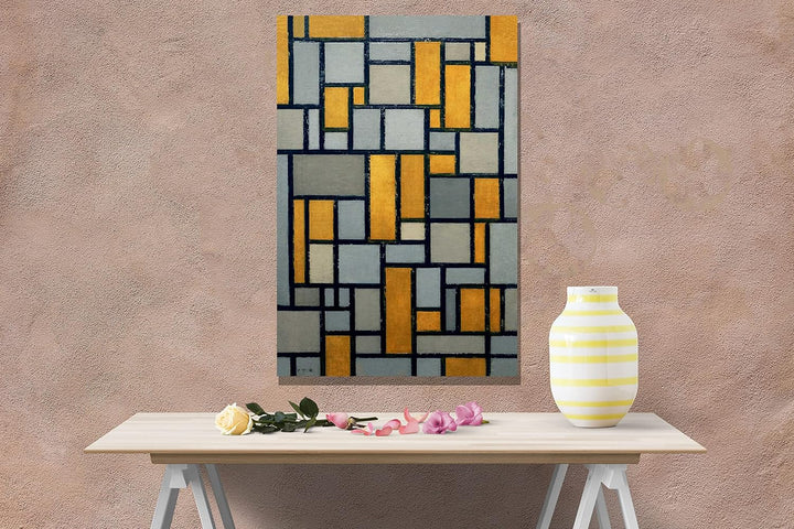 Piet Mondrian Kunstdruck auf Leinwand, gerahmt, 50 x 76 cm Kompositionsraster Nr. 1 50cm x 76cm (20
