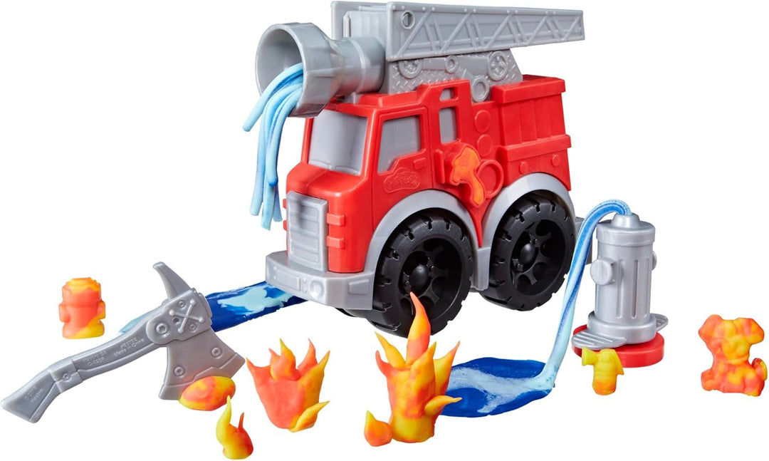 Play-Doh Wheels Kleine Feuerwehr, Spielset mit 2 Dosen, Wasser- und Feuerfarben, Feuerwehrauto für K