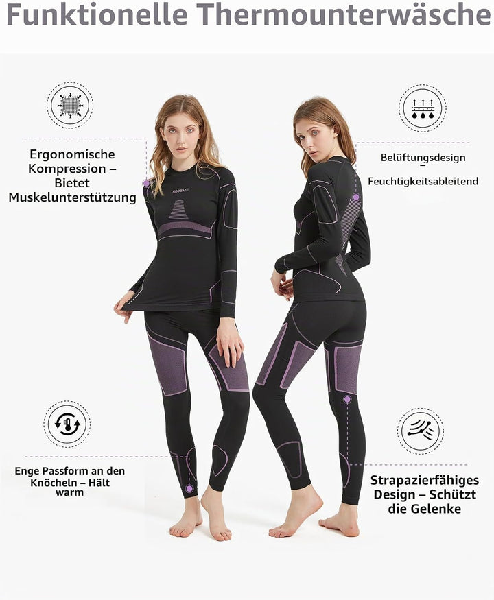 NOOYME Thermounterwäsche Damen Atmungsaktiv Thermowäsche Set Funktionswäsche Anti-bakteriell und Fle