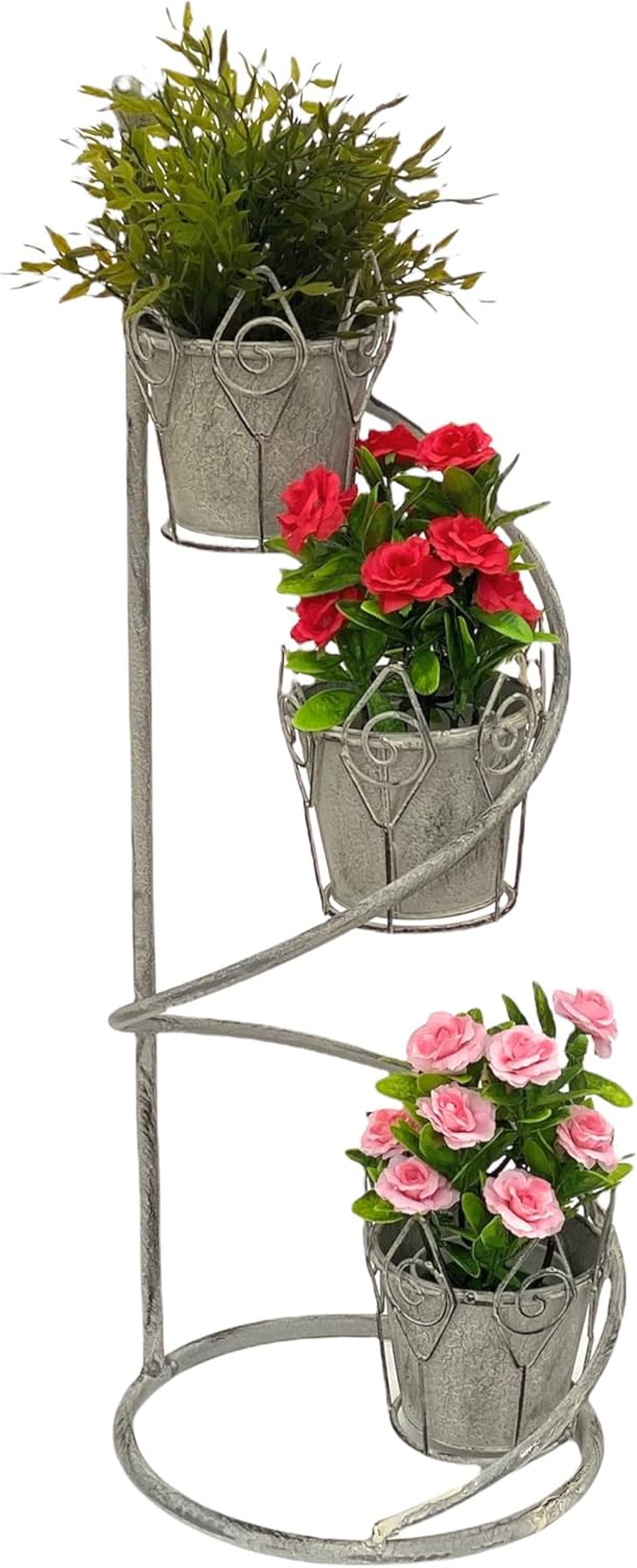DanDiBo Blumentreppe Innen Metall Weiss Grau Rund 75 cm Blumenständer mit 3 Töpfe 96131 Blumenstände