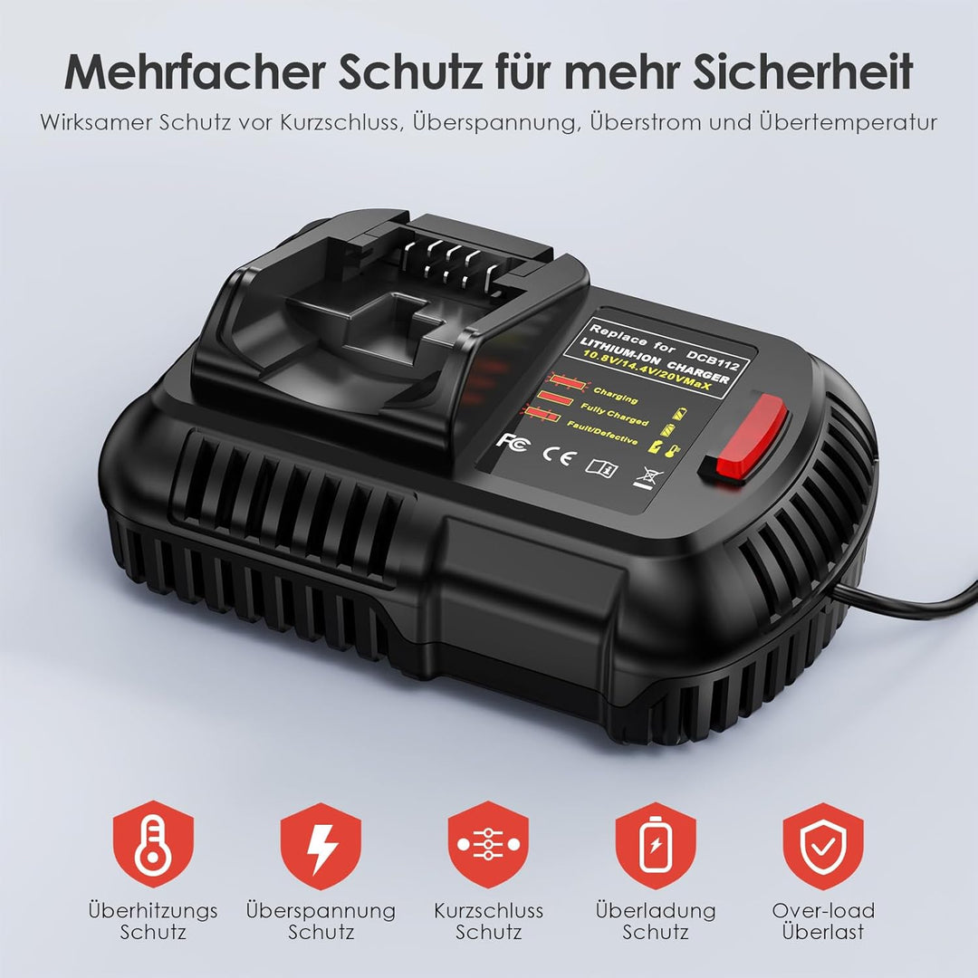 ASUNCELL 2.0A 18V ladegerät Für DeWalt 12V-20V Akku, Akku Ladegerät Für DeWalt DCB112 DCB115 DCB203