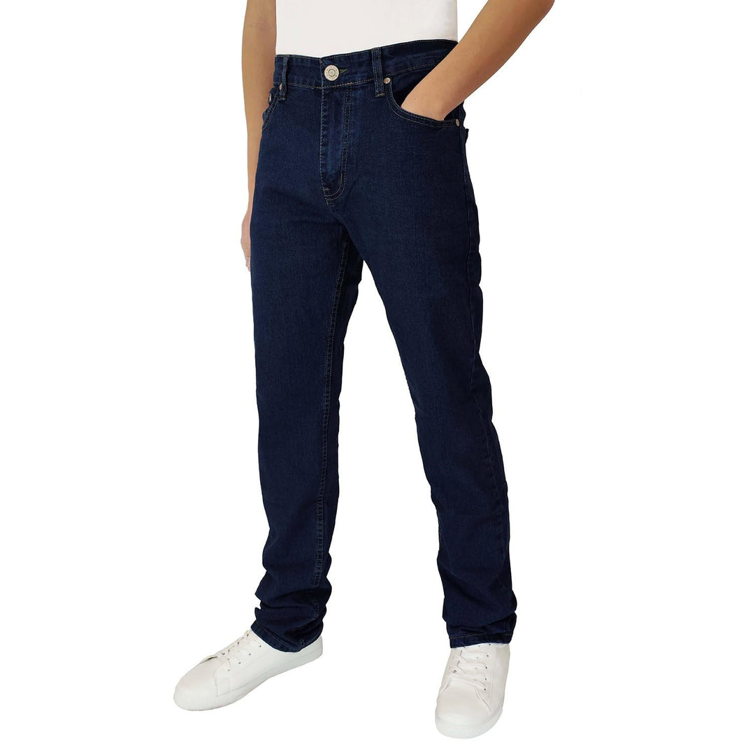 Herren Jeans 5 Taschen Denim Regular Fit Gerades Bein Elastisch Hohe Taille 86 Dunkel, 86 Dunkel