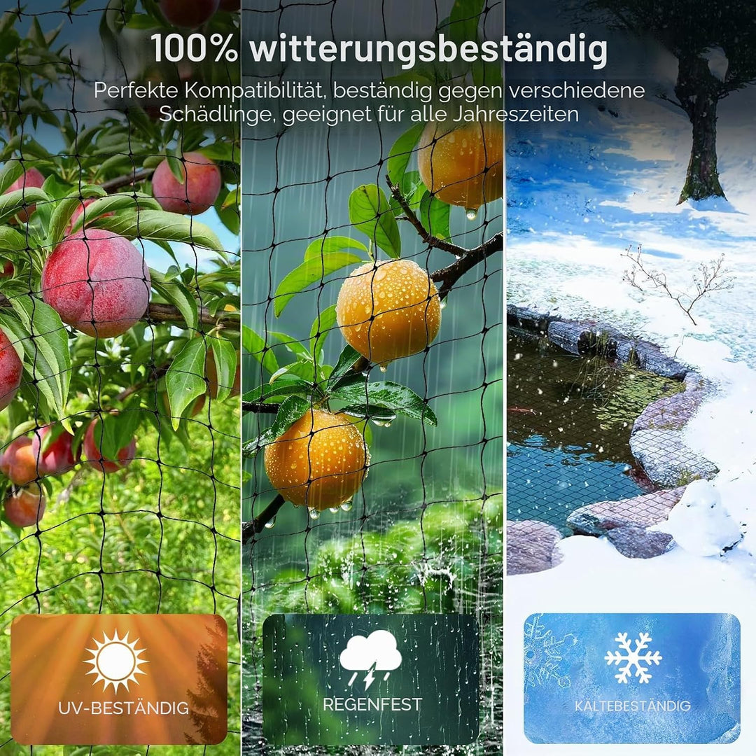 Vogelschutznetz 10 m x 10 m, Vogelnetz Schwarz, Reissfestes Pflanzennetz für Hühnergehege, Volierenn