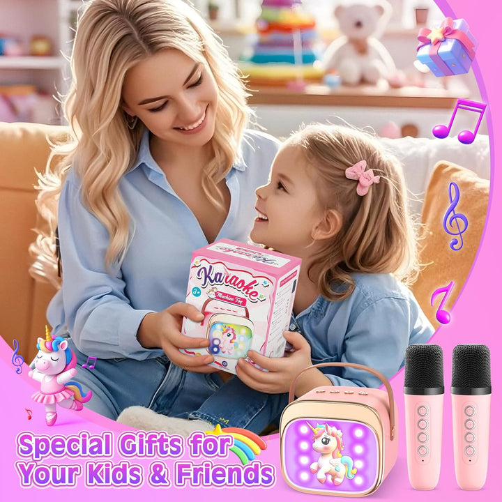 Karaoke Maschine mit 2 Mikrofonen：[Haute Couture ] Einhorn Geschenke Für Mädchen - Bluetooth Karaoke