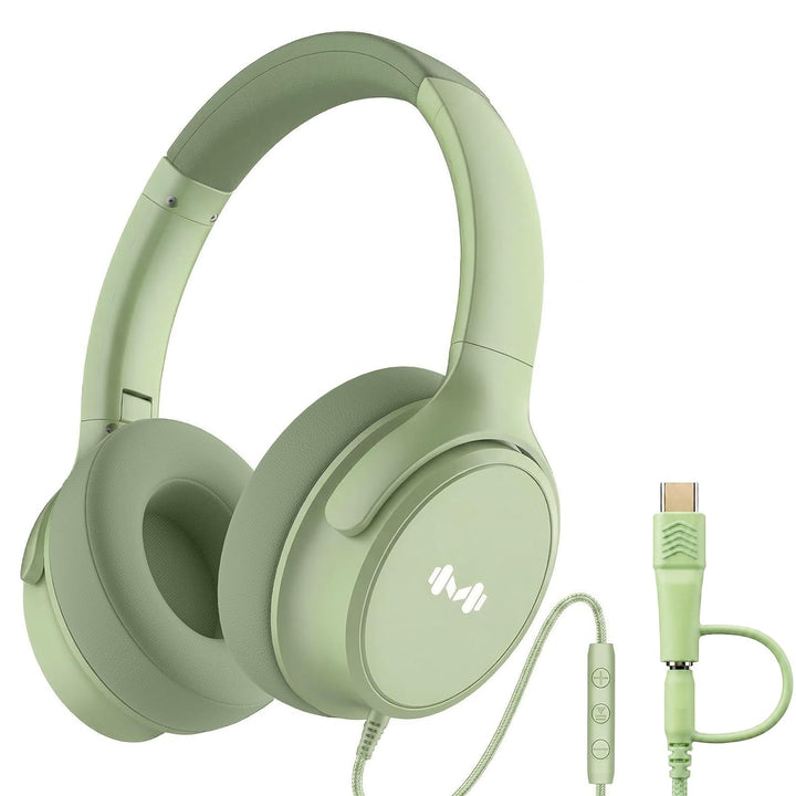 Kabel-Over-Ear-Kopfhörer, Mikro, 3,5 mm, USB-C-Adapter, Grün, Grün