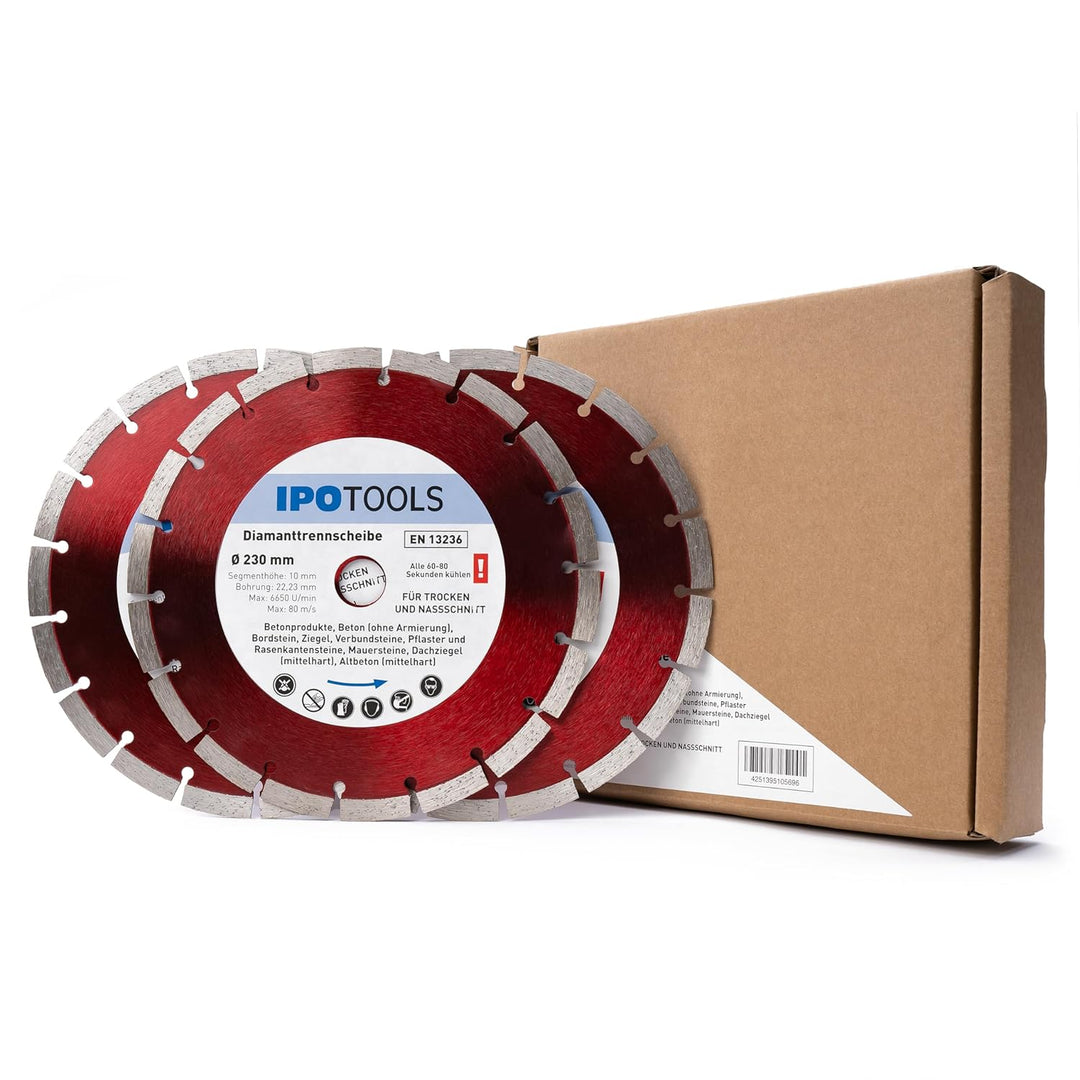 IPOTOOLS 3x Diamanttrennscheibe 230 Diamantscheibe Trennscheibe Trocken und Nassschnitt für Beton, Z