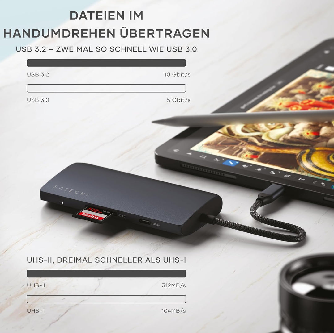 SATECHI 8-in-1 USB-C Hub Multiport Adapter V3, 8K@60Hz HDMI, 100W Ladeleistung, 4X USB-Datenanschlüs