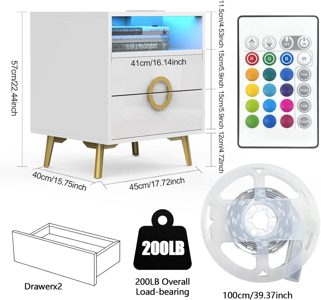Lvhcmfohm Nachttisch Boxspringbett, Moderner Nachtschrank, Nachtkästchen mit Led, Nachtkommode mit S