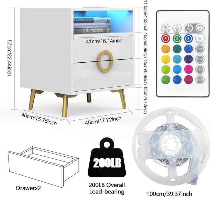 Lvhcmfohm Nachttisch Boxspringbett, Moderner Nachtschrank, Nachtkästchen mit Led, Nachtkommode mit S