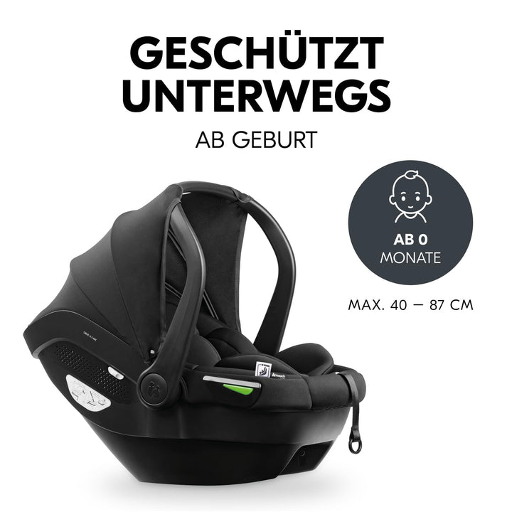 hauck Drive N Care, Schwarz - i-Size Babyschale ab Geburt für Babys mit Körpergrösse von 40-87 cm in