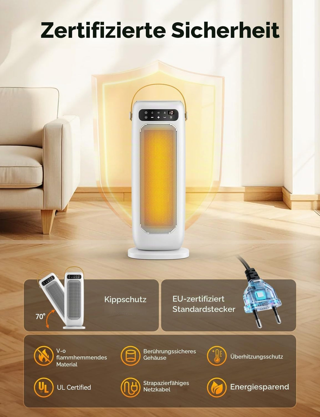 Heizlüfter Energiesparend, 35dB Leise &amp; Kraftvoll 1500W PTC Keramik Heizlüfter mit Fernbedienung, 4