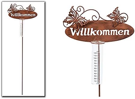 Gartenstecker Regenmesser Willkommen mit Zwei Schmetterlinge aus Metall
