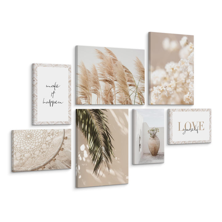Muralo - Wandbilder Set - Leinwand Bilder Set Aufhängefertig in Boho Stil - das Leinwandbilder Set -