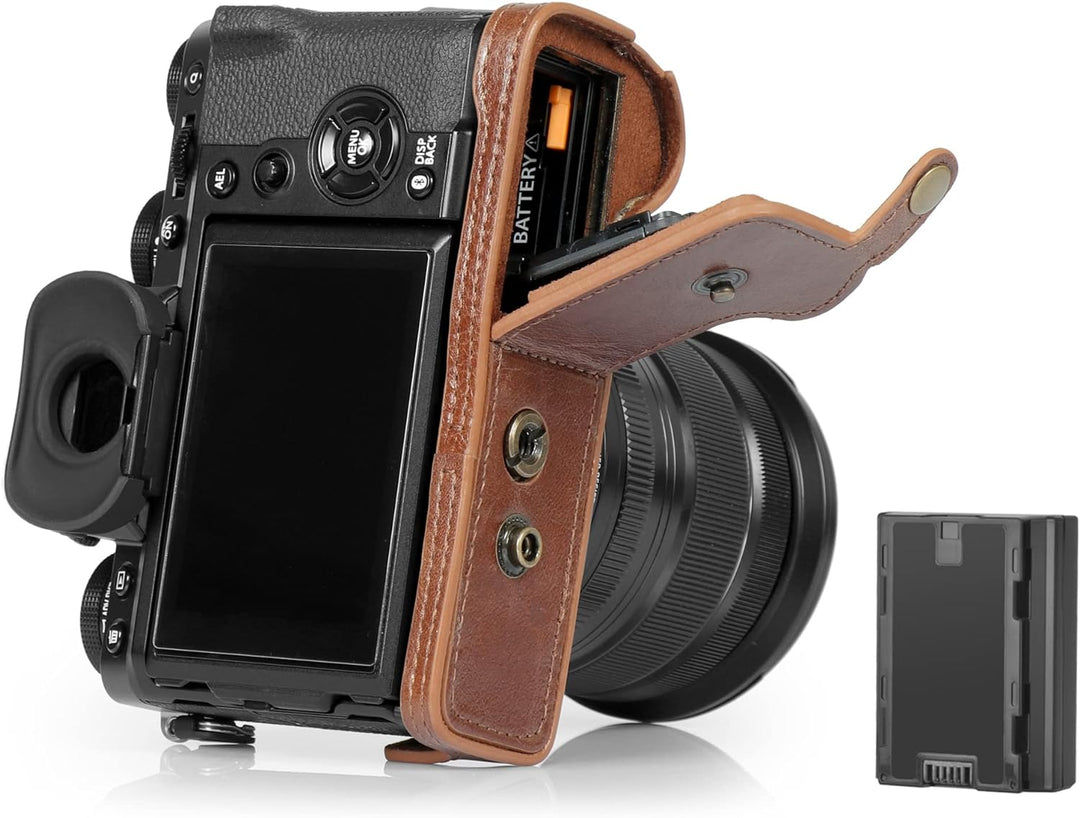 MegaGear Ever Ready Echtleder Kameratasche kompatibel mit Fujifilm X-T5 (16-80mm)(Braun), Braun
