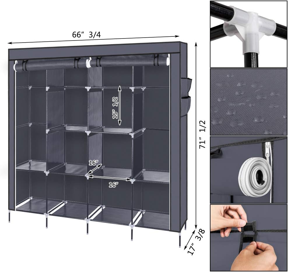 LEADZM Kleiderschrank, Faltschrank Stoffschrank Faltbare Garderobe Canvas mit Reissverschluss, Fäche