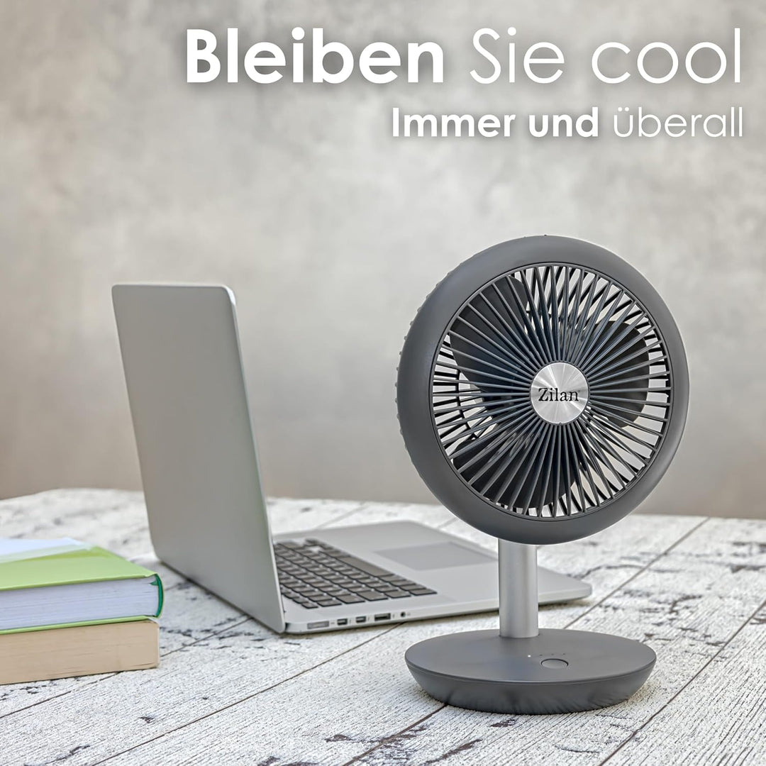 Tischventilator sehr leise | Kabellos | 4000 mAh Akku | Ventilator | 90° neigbar | Schreibtischventi