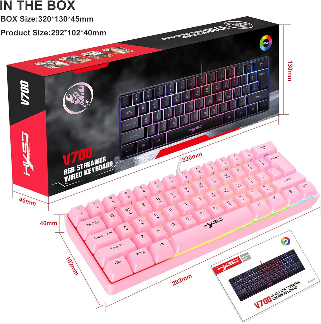 KUIYN 60% kabelgebundene RGB-Gaming-Tastatur, 61-Tasten-Minitastatur mit 11 RGB-Chroma-Hintergrundbe