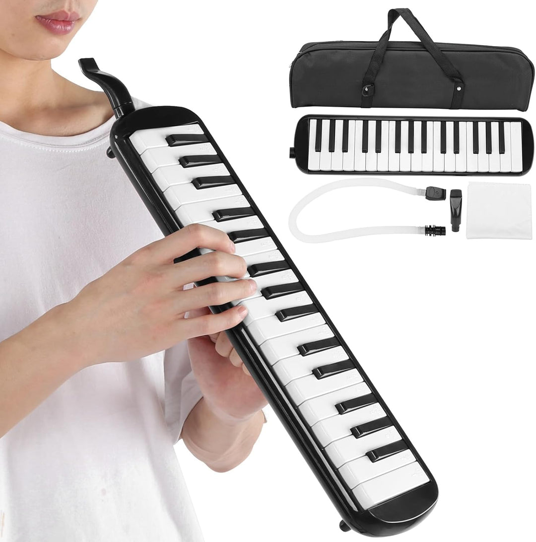32 Tasten Melodica Air Piano Keyboard Musikinstrument mit Tragetasche und Kurzem Mundstück (Schwarz)