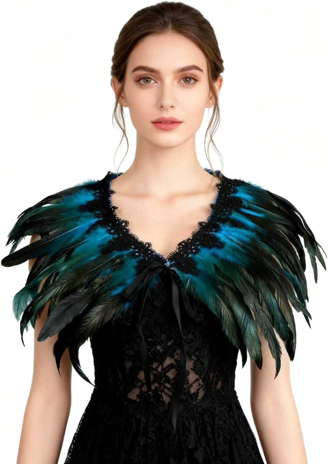 keland Damen Natural Feather Feather Schal Halloween Shrug Schwarz Poncho Kragen Blau, Blau