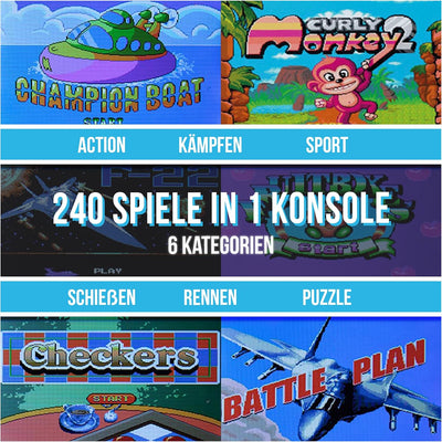 Silvergear® Analogue Pocket Konsole Retro | mit 240 Klassichen Spielen l Handheld Spielekonsole l Mi