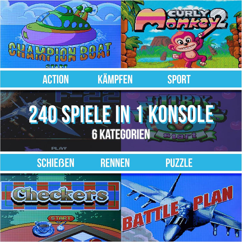 Silvergear® Analogue Pocket Konsole Retro | mit 240 Klassichen Spielen l Handheld Spielekonsole l Mi