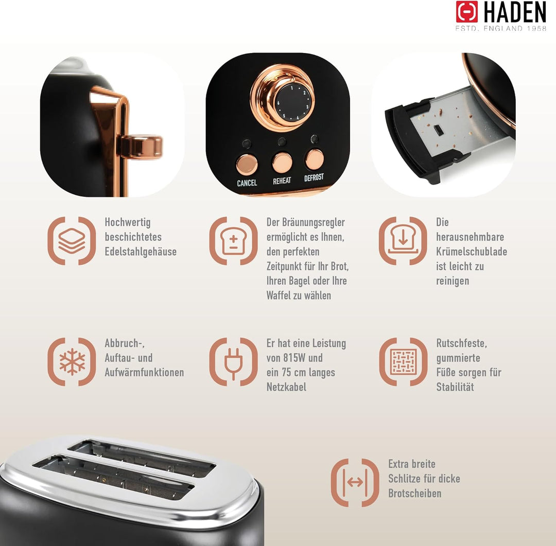 Haden Heritage Black and Copper 2 Scheiben Toaster, schwarz