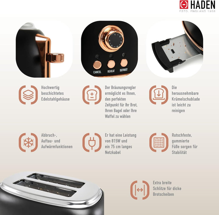 Haden Heritage Black and Copper 2 Scheiben Toaster, schwarz