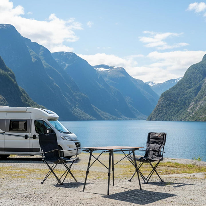 osoltus Campingtisch Fjord höhenverstellbar Aluminiumgestell | Klapptisch Holzoptik-Tischplatte 90cm