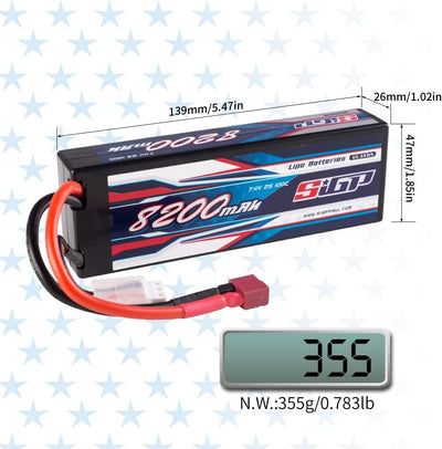 SIGP 2S 7.4V Lipo Battery 8200mAh 100C Hard Case with Deans T Plug for RC Car Truck Boat Vehicles Ta