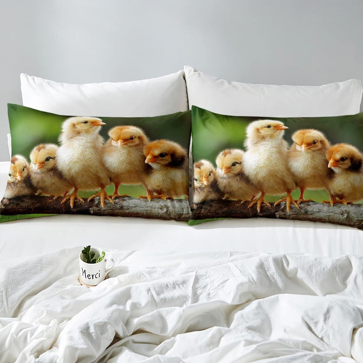Loussiesd Küken Bettwäsche Set 135x200cm für Kinder Jungen Mädchen süsses 3D Huhn Betten Set Bauernh
