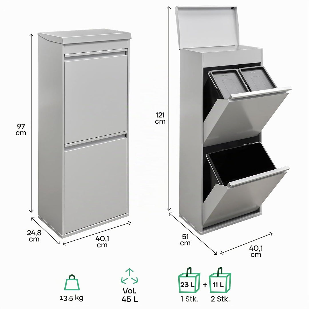 ARREGUI Top CR422-B Mülltrennsystem aus Stahl mit Aufbewahrungsbox mit Deckel | 3 Fächer Mülleimer f