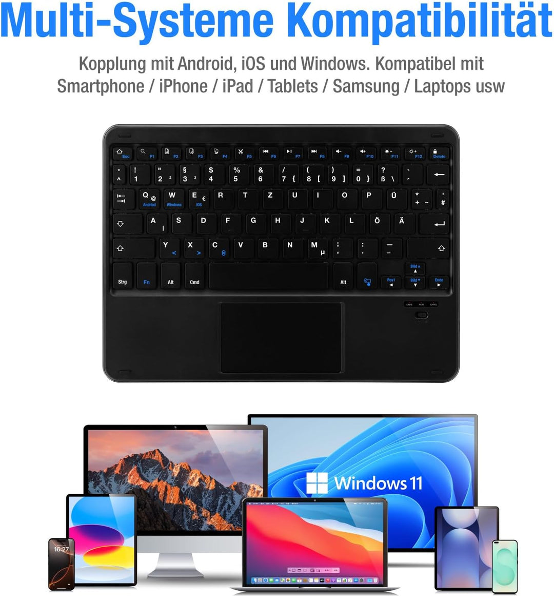 MAYPHY Kabellose Mini-Tastatur mit Touchpad, tragbare Tastatur, für iPad, Tablets, Laptops, leise Ta