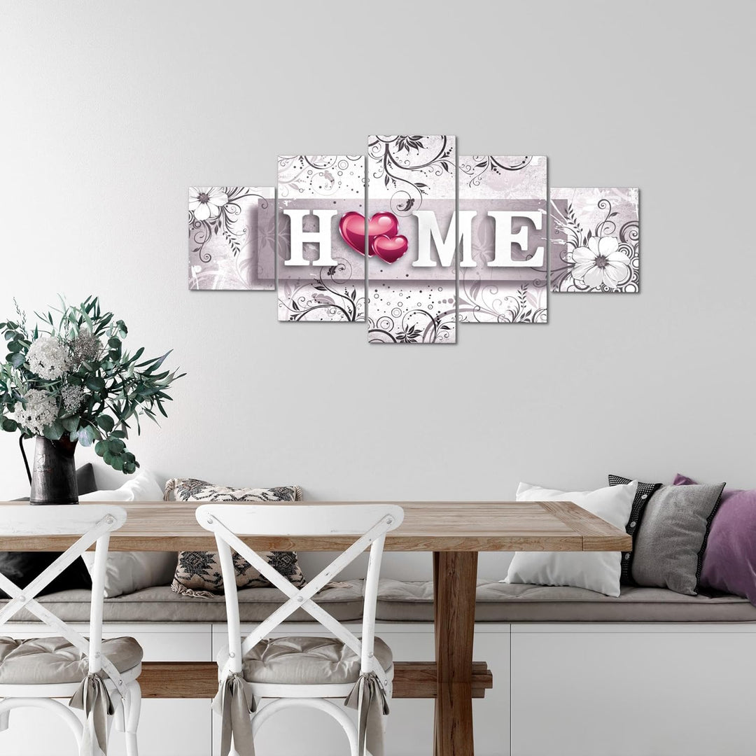 Runa Art Wandbilder Home 5 Teilig Bild auf Vlies Leinwand Deko Wohnzimmer Mit Spruch Grau Rosa 03095