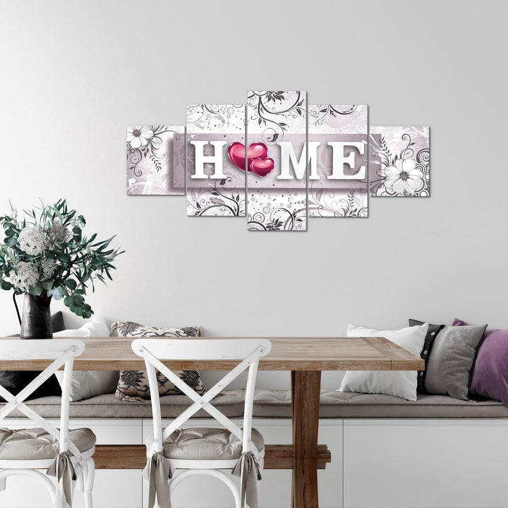 Runa Art Wandbilder Home 5 Teilig Bild auf Vlies Leinwand Deko Wohnzimmer Mit Spruch Grau Rosa 03095