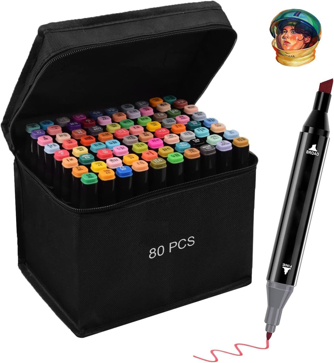Camiki Art 80 Farben Marker-Set mit zwei Spitzen, Grafikstifte, Permanent-Kunstmarker-Set mit Traget