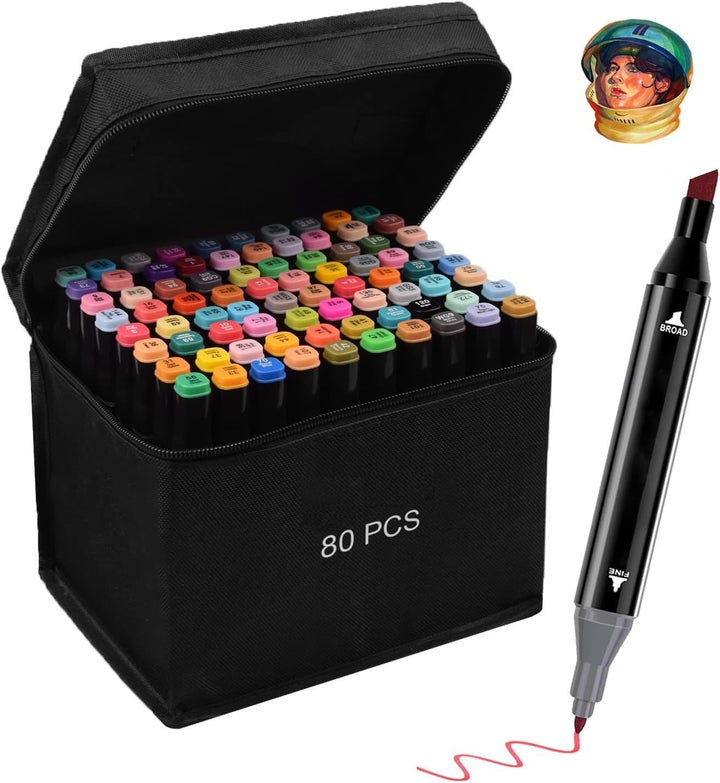 Camiki Art 80 Farben Marker-Set mit zwei Spitzen, Grafikstifte, Permanent-Kunstmarker-Set mit Traget