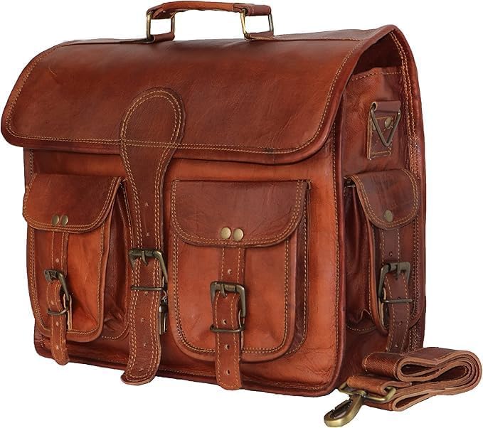 Leder-Umhängetasche für Herren, Vintage-Laptoptasche mit verstellbarem Riemen, Crossbody-Tasche für