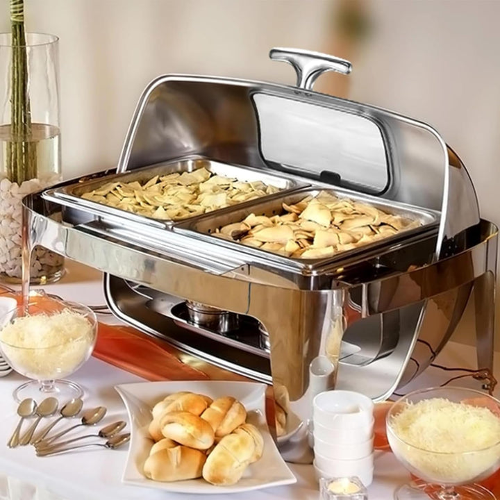 Garvee Chafing Dish Edelstahl Speisewärmer mit Roll-Top Deckel, 1/1 GN Behälter Buffetwärmer Set für