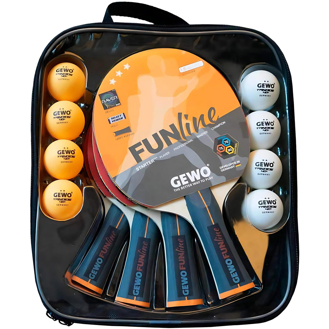 GEWO Family &amp; Friends Tischtennisschläger-Set - 4 Tischtennisschläger für Hobby und Freizeit mit 8 T