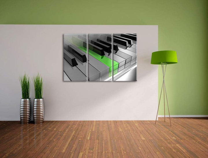 Piano Green Klaviertasten als Leinwandbild | Grösse: 3 Teilig (120x80) | Wandbild| Kunstdruck | fert