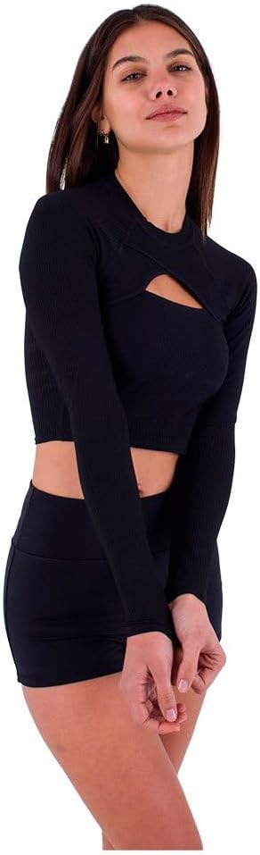 Hurley Damen Max Solid Rib Cropped Cross Yoke Rashguard Rash-Guard-Shirt L Schwarz, L Schwarz