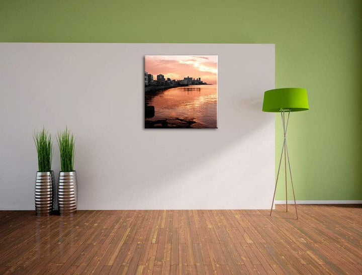 Pixxprint schöner Blick auf Stadt schwarz/weiss, Format: 70x70 auf Leinwand, 70x70