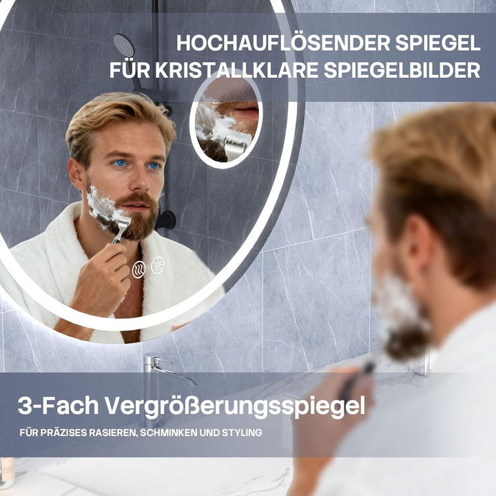 HySail Badspiegel mit Beleuchtung, 5mm Hochauflösender Silber-Spiegel, 3 Farbtemperaturen & Dimmbare