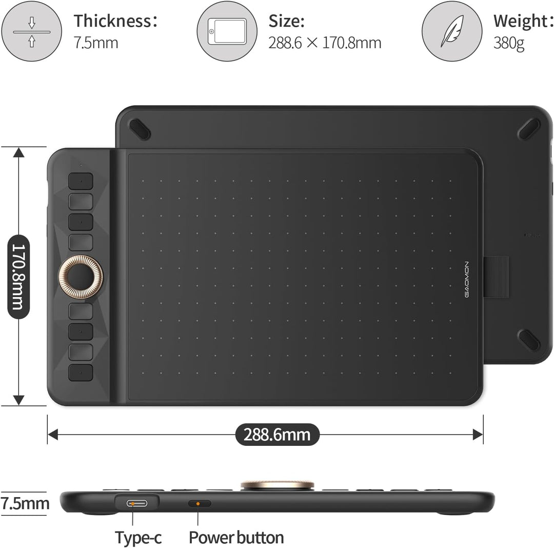 GAOMON WH851 Drahtloses Grafiktablett, Batteriefreier AP519 Digitaler Stift, 8 Programmierbare Druck